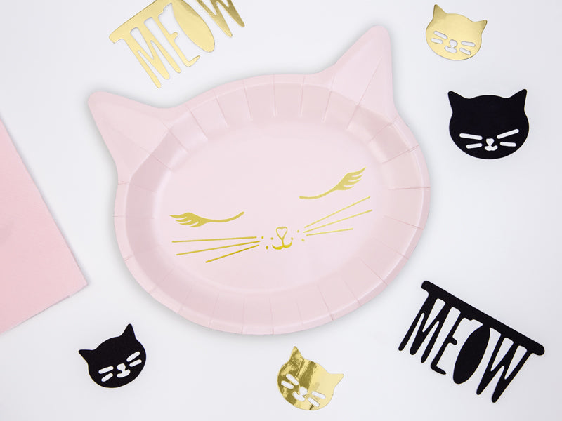 PartyDeco Teller, Papier/Karton, Kätzchen, Pink – 22 × 20 cm – 6 Stk.