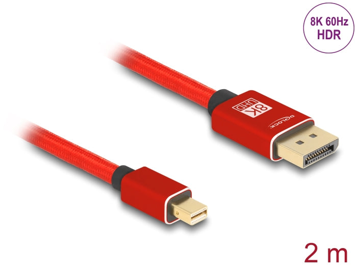 DeLOCK Mini DisplayPort auf DisplayPort Kabel DP 1.4 8K 60 Hz – 2 m – Rot