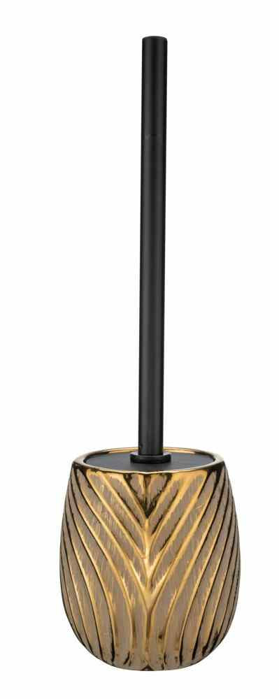 Wenko – WC-Bürstenset – Keramik, Gold, bodenstehend, mit Deckel, H 39 cm, Ø 10 cm