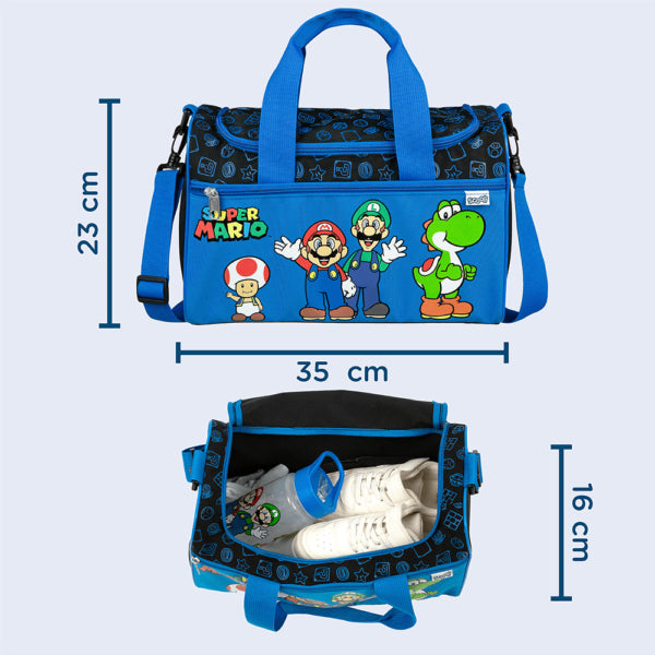 Scooli Sporttasche Super Mario – 8 l, Polyester, Schwarz, 33 × 22 × 10 cm