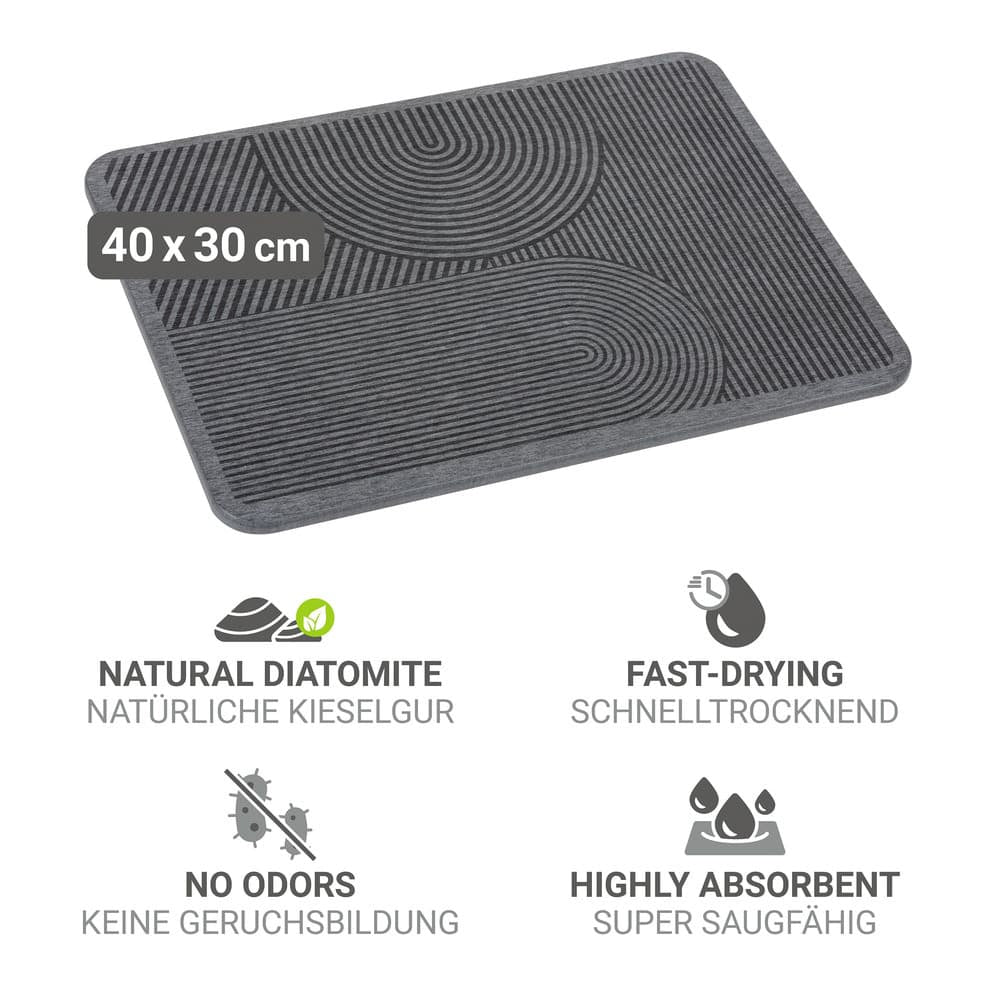 Wenko – Abtropfmatte 40 × 30 × 0,9 cm, Silikon, Grau