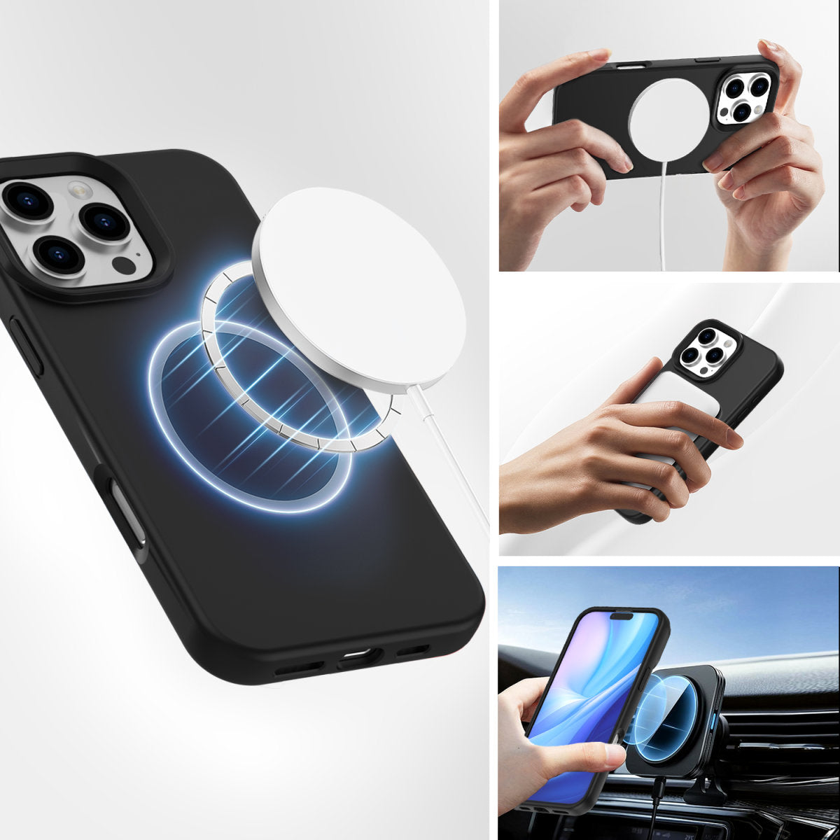 4smarts Backcover – für Apple iPhone 16 Pro – MagSafe, Mikrofaser + Silikon, schwarz
