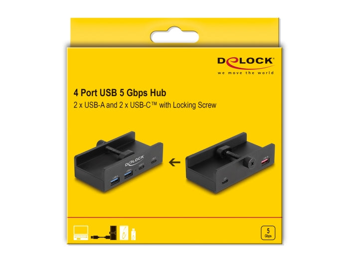 DeLOCK 64262 USB-Hub – USB-A, 2× USB-C, für Windows/Mac/Linux