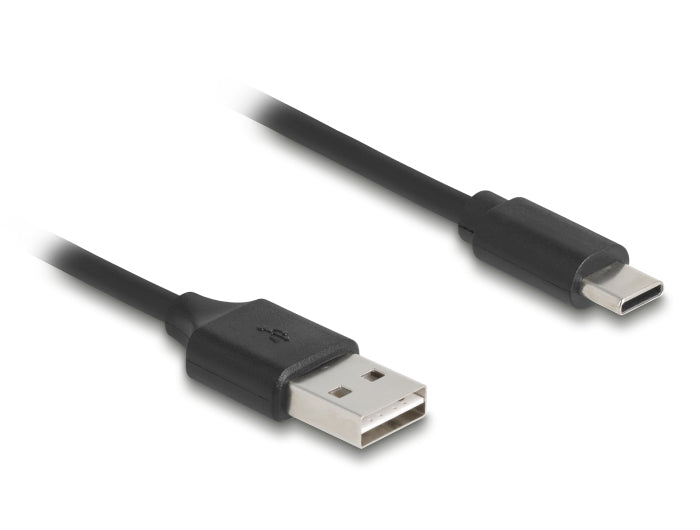 DeLOCK USB-A auf USB-C Kabel – USB 2.0 (480 Mbit/s) – 0,8 m – Spiralkabel – Schwarz