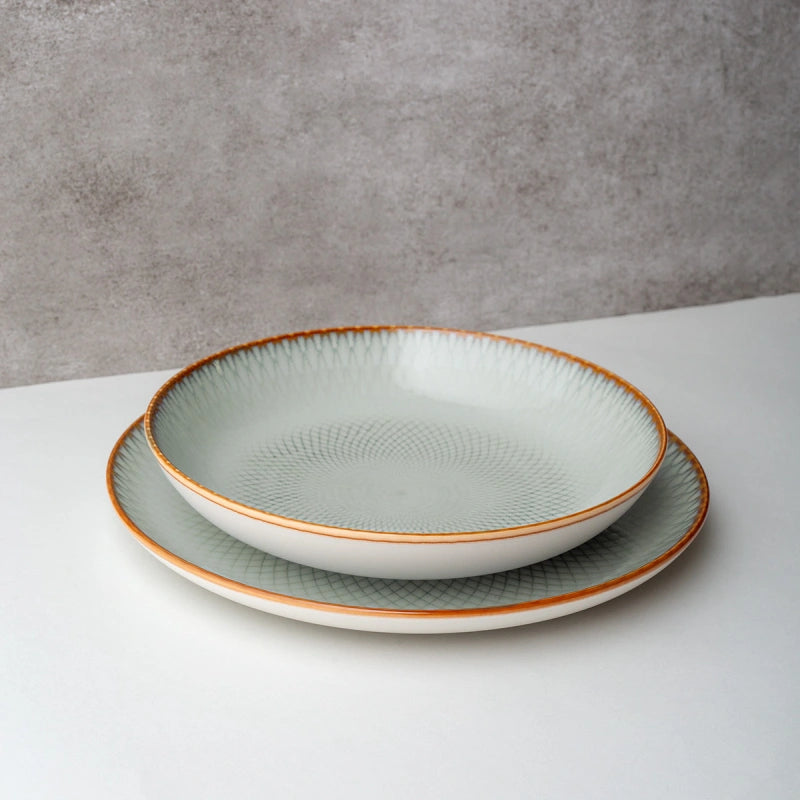 Lunasol Tellerset – 12-teiliges Set, Ø 25/23/21 cm, Steingut, Hellblau, spülmaschinenfest, mikrowellengeeignet