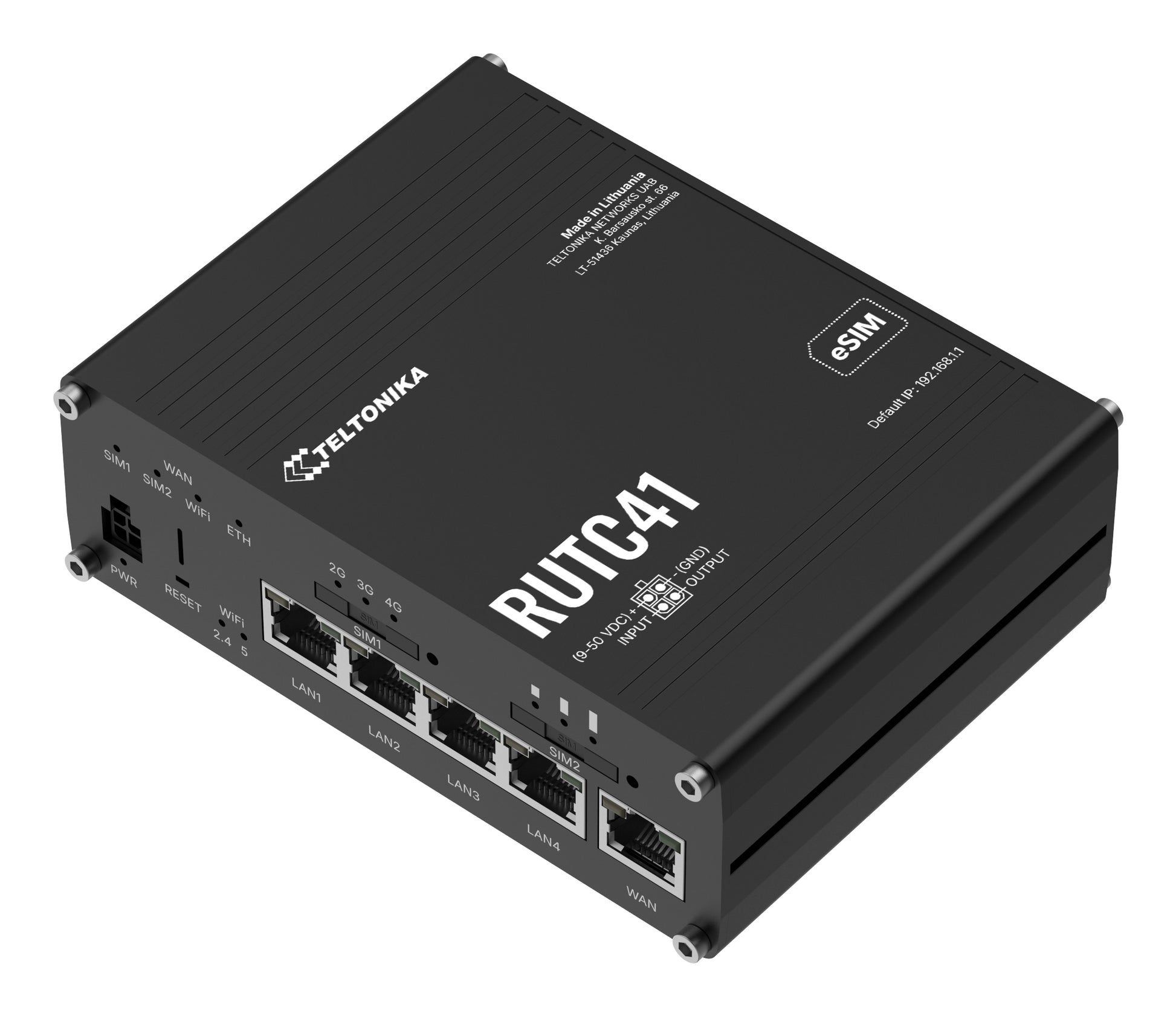 Teltonika RUTC41 VPN-Router – 4G LTE, Wi-Fi 6 Dual-Band, 5× 1G RJ-45, 1× USB, Dual-SIM, Schwarz