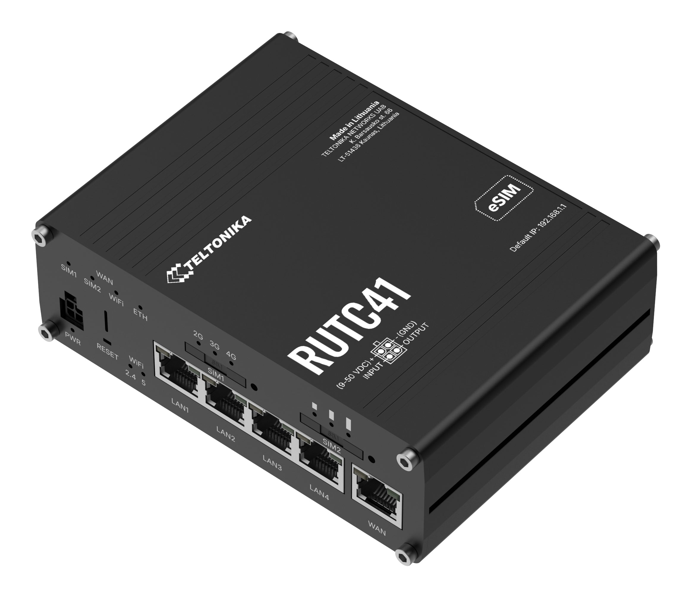 Teltonika RUTC41 VPN-Router – 4G LTE, Wi-Fi 6 Dual-Band, 5× 1G RJ-45, 1× USB, Dual-SIM, Schwarz