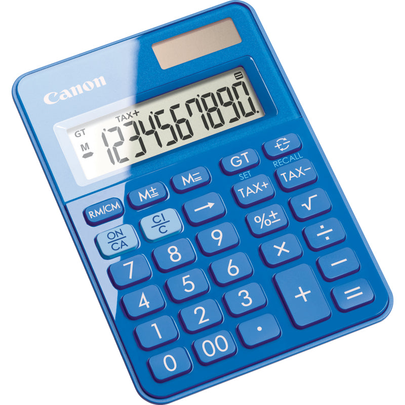 Canon Tischrechner LS-100KB – 10-stellig, LCD, Solar + Batterie, Blau, 83×119×22 mm