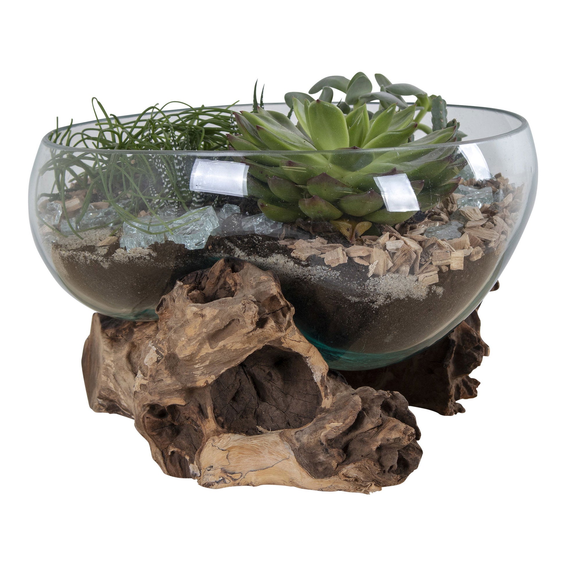 House Nordic Schale – Teakholz & Glas & Stahl, natur – Ø 26 × 20 cm
