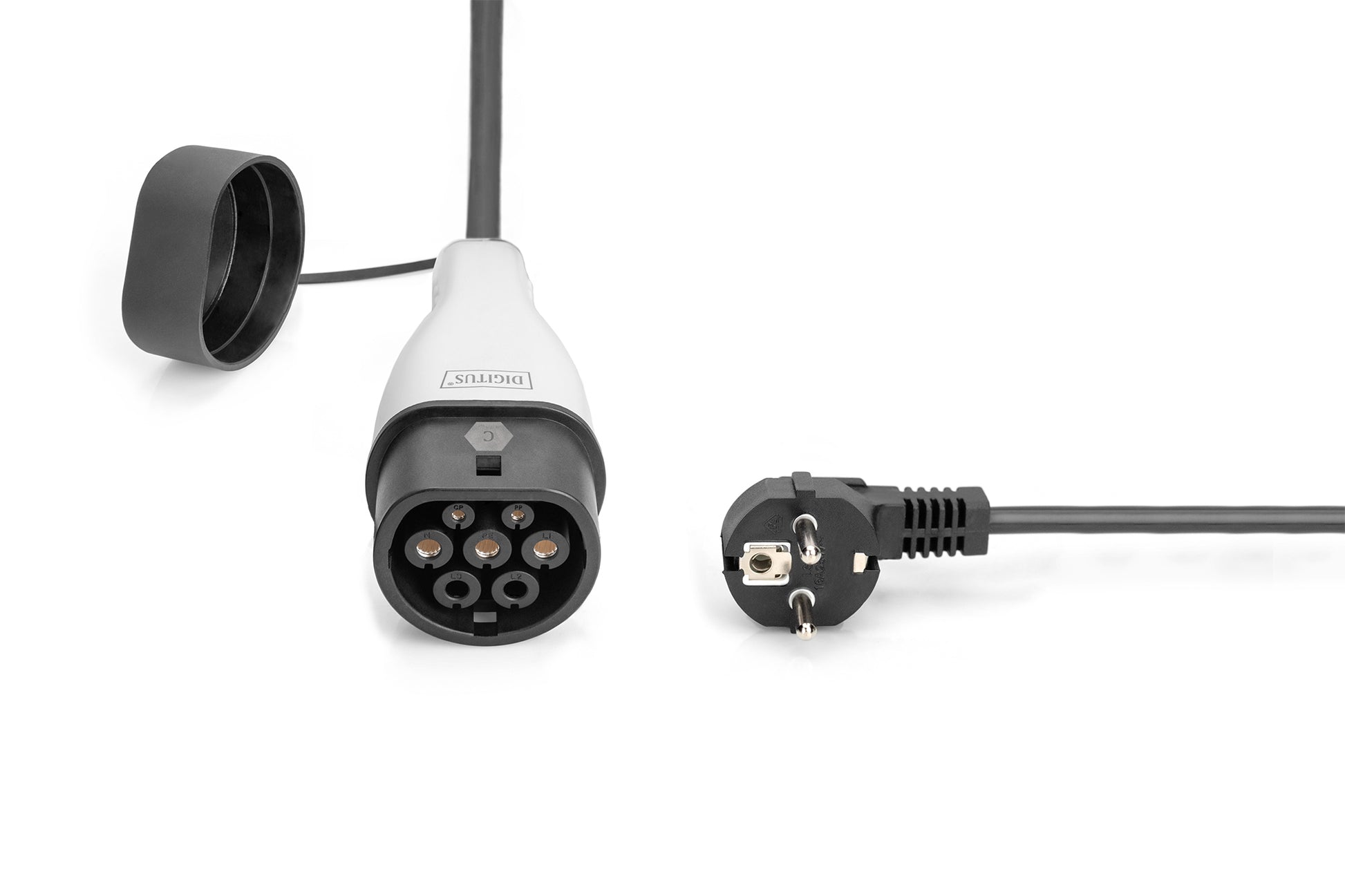 Digitus EV-Ladekabel 3700 W – Typ 2 auf Schuko, 5 m, 16 A, IP55 – für Haushaltssteckdose – Schwarz