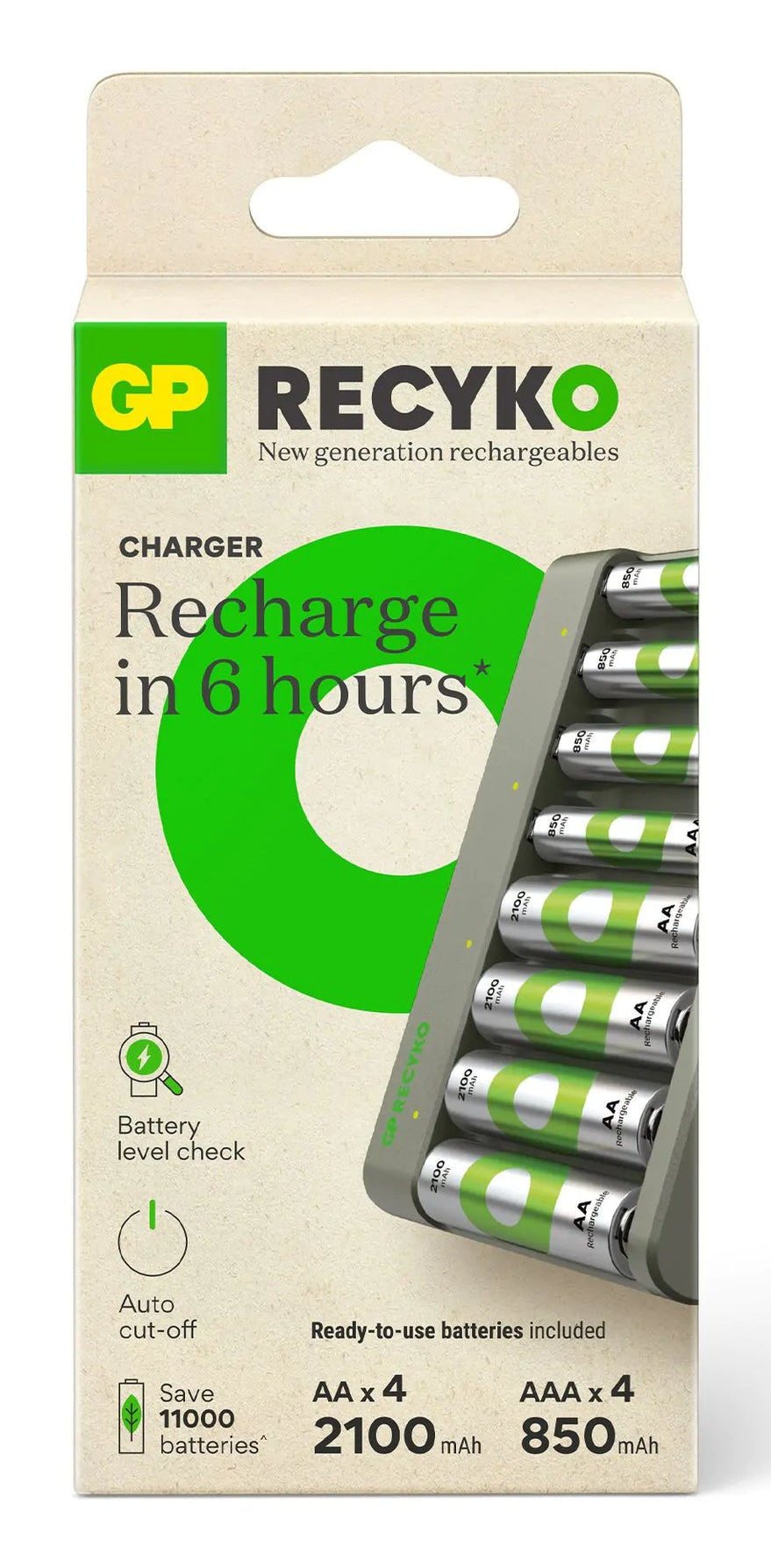 GP Batteries E811 Batterieladegerät 4× – für AA/AAA (NiMH) – inkl. 4×AA 2100 mAh & 4×AAA 850 mAh