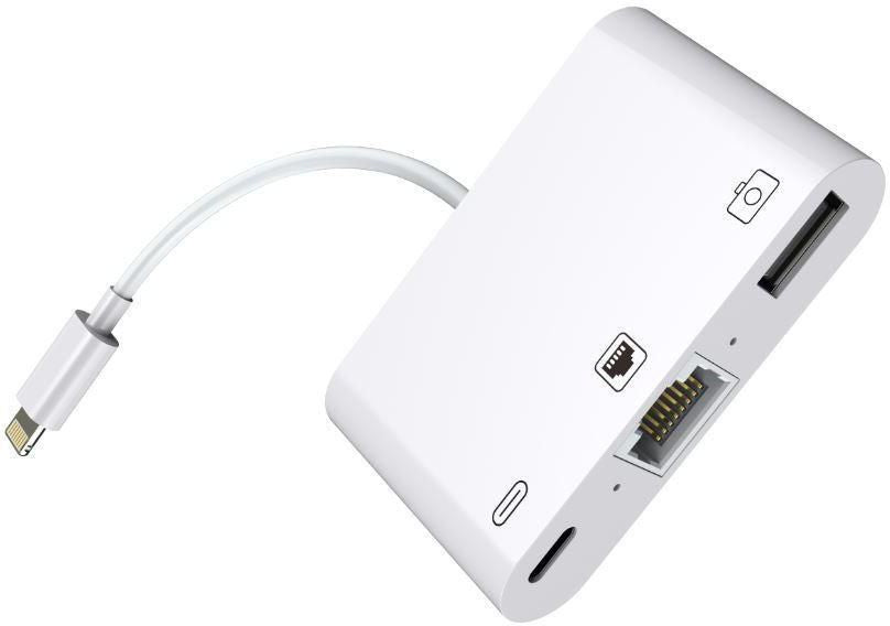 Microconnect Lightning Hub – Adapter/Hub – RJ45, Stromzufuhr – für iPhone/iPad/Mac – Weiss