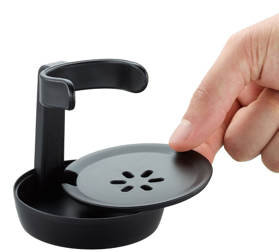 GEFU SWIFT Abwaschbürste – Kunststoff, Edelstahl, 12 cm, Schwarz, mit integriertem Seifenspender (50 ml)