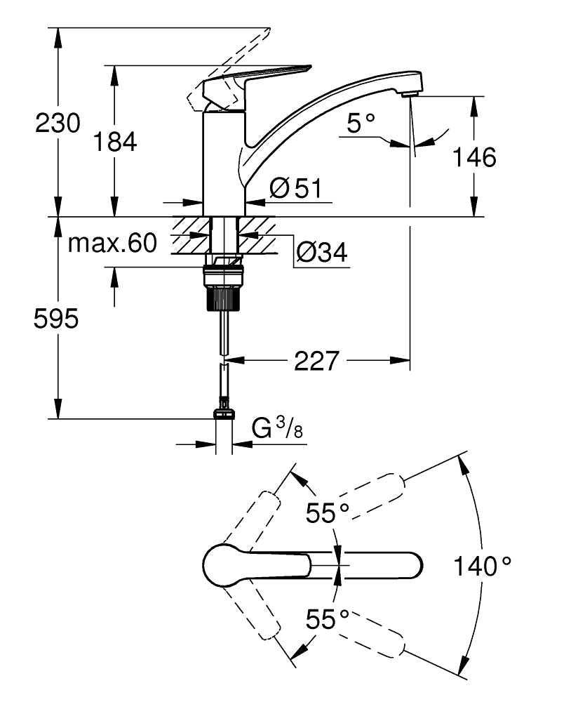 Grohe Start Einhebelmischer – 230 × 232 × 184 mm, Keramik, Schwarz