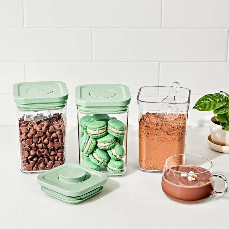 OXO Good Grips – Vorratsdose 1 l, Ø 10,9 × 16 cm, Kunststoff, 3er-Set, transparent/grün
