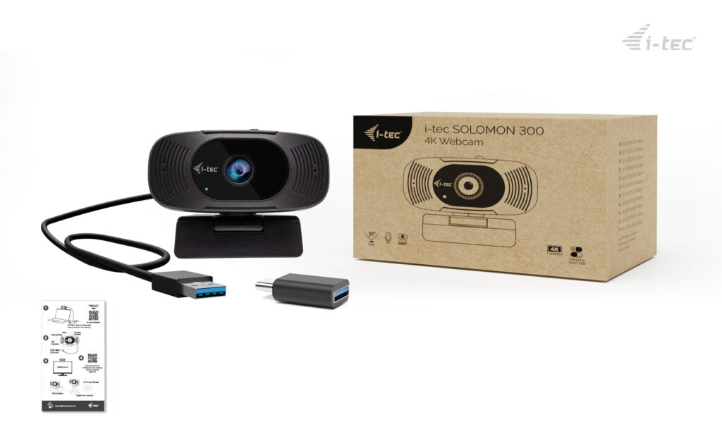 i-tec SOLOMON 300 Webcam – 4K Ultra HD, 60 fps, Sichtschutz, USB – Schwarz