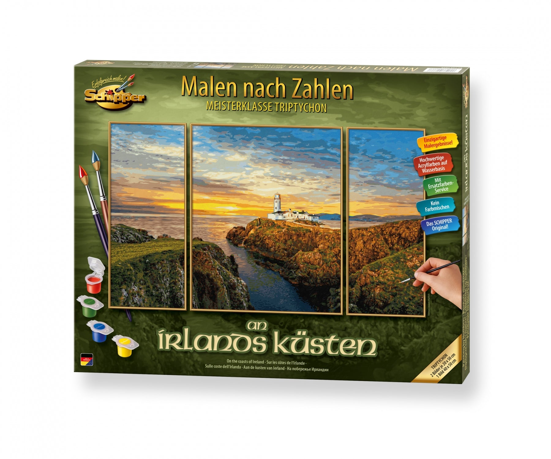 Schipper Irlands Küste – Malen-nach-Zahlen-Set – 3-teilig, 40 × 50 cm + 2 × 20 × 50 cm – ab 14 Jahren