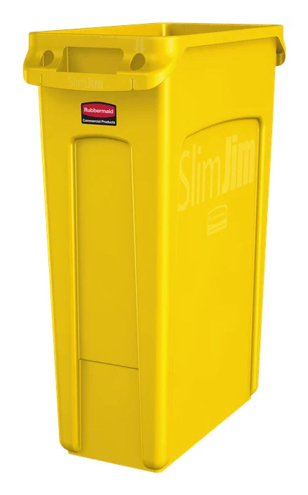 Rubbermaid Recyclingbox Slim Jim – 87 l – Kunststoff, rechteckig – gelb, ohne Deckel, mit Lüftungskanälen