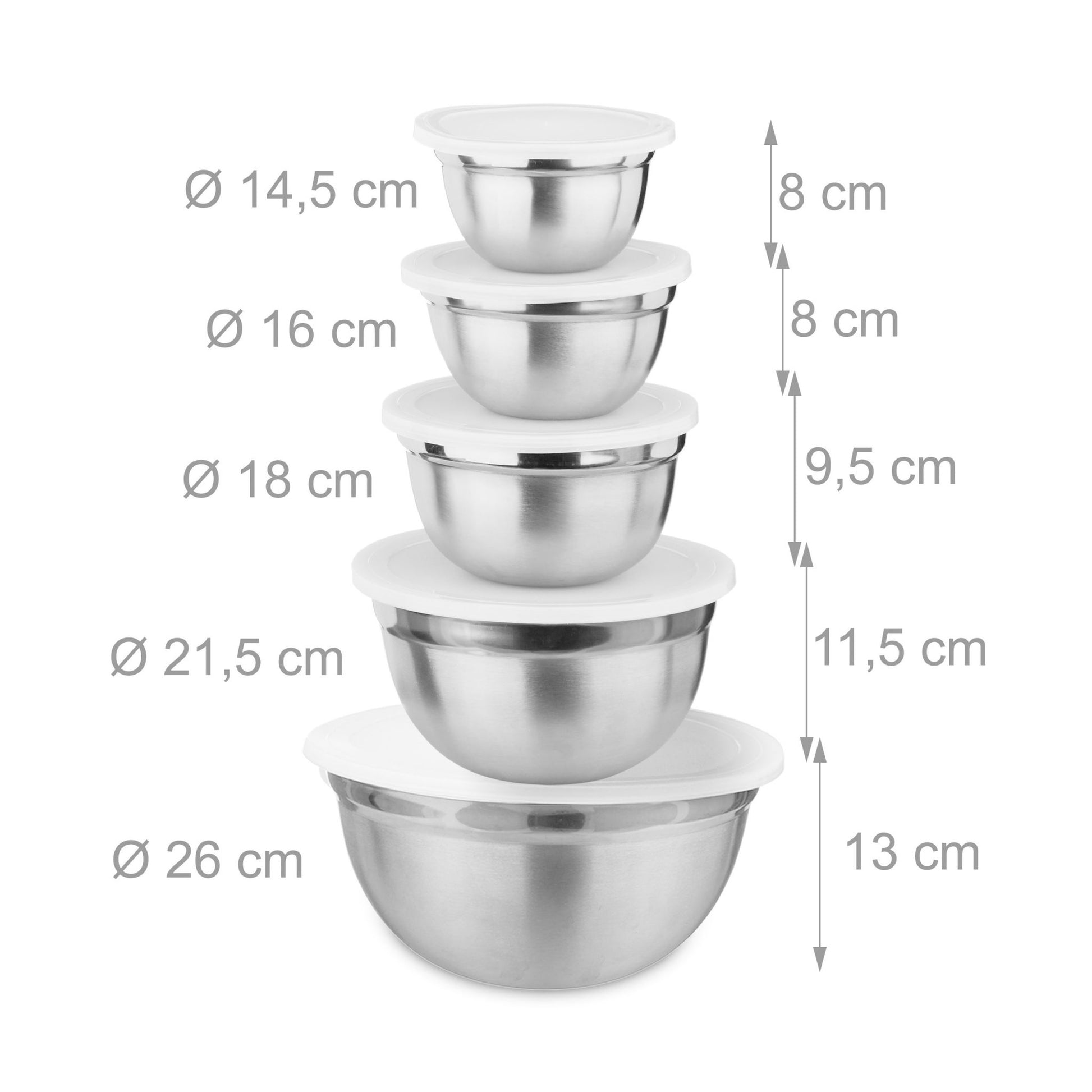 Relaxdays Schüsselset – 18-teiliges Set, 3,6 l/2,3 l/1,3 l/900 ml, Edelstahl, mit Deckel, spülmaschinenfest