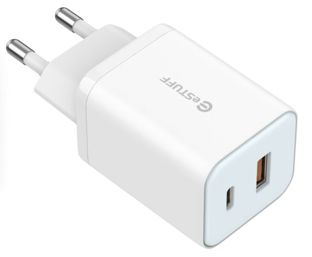 eSTUFF ES635065-BULK-ITH USB-Ladegerät 65 W – GaN – USB-C×1, USB-A×1 – EU-Stecker (Typ C) – Weiss