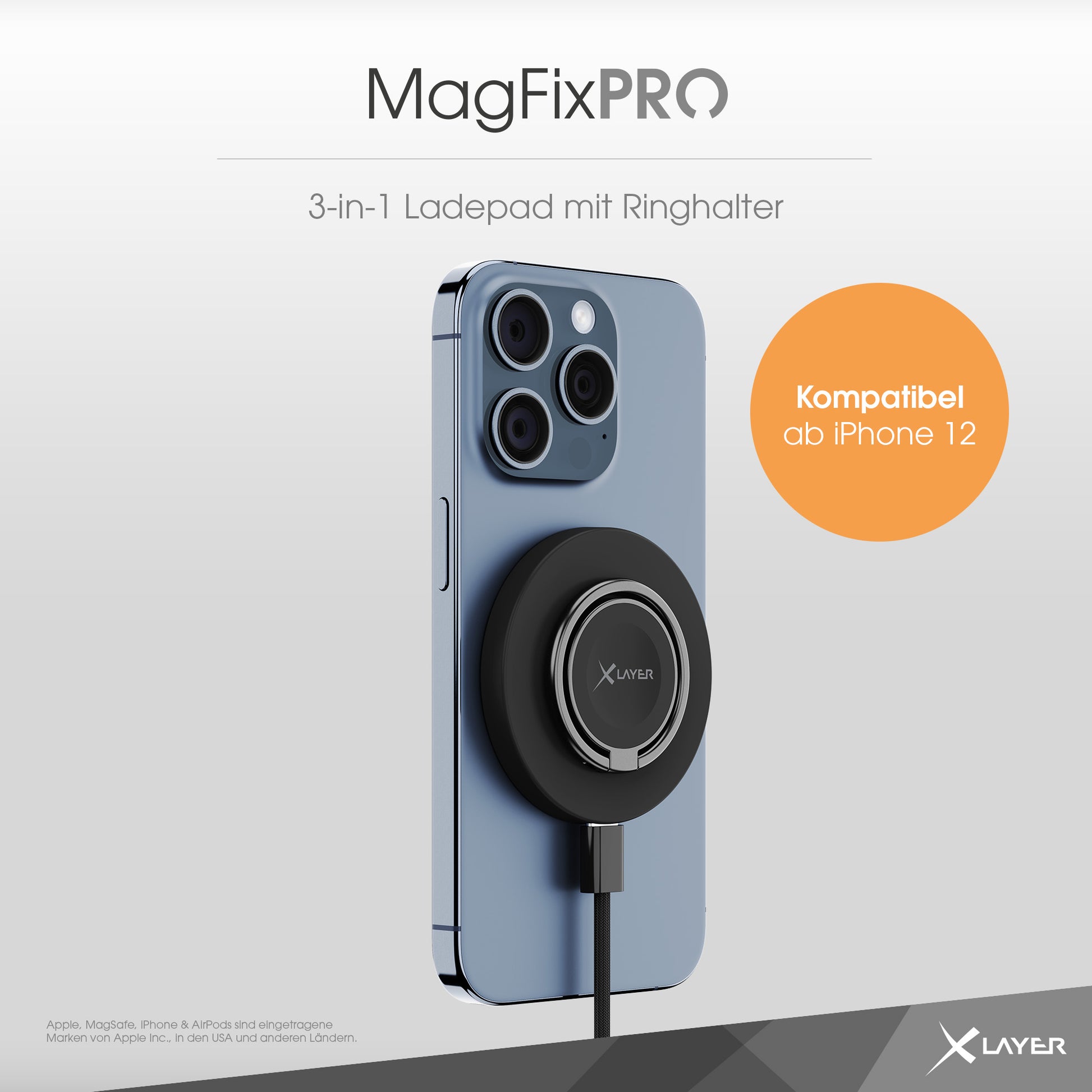 Xlayer MagFix 3-in-1 Kabelloses Ladegerät 15 W – MagSafe – für iPhone, Apple Watch, AirPods