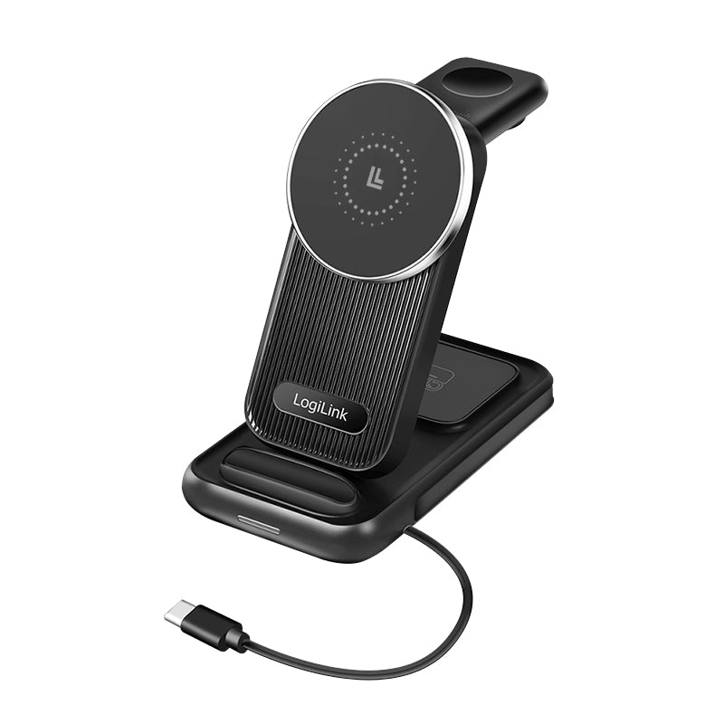 LogiLink PA0292 4-in-1 Ladeständer – MagSafe-kompatibel – 20,5 W – für iPhone/Apple Watch/AirPods – Schwarz
