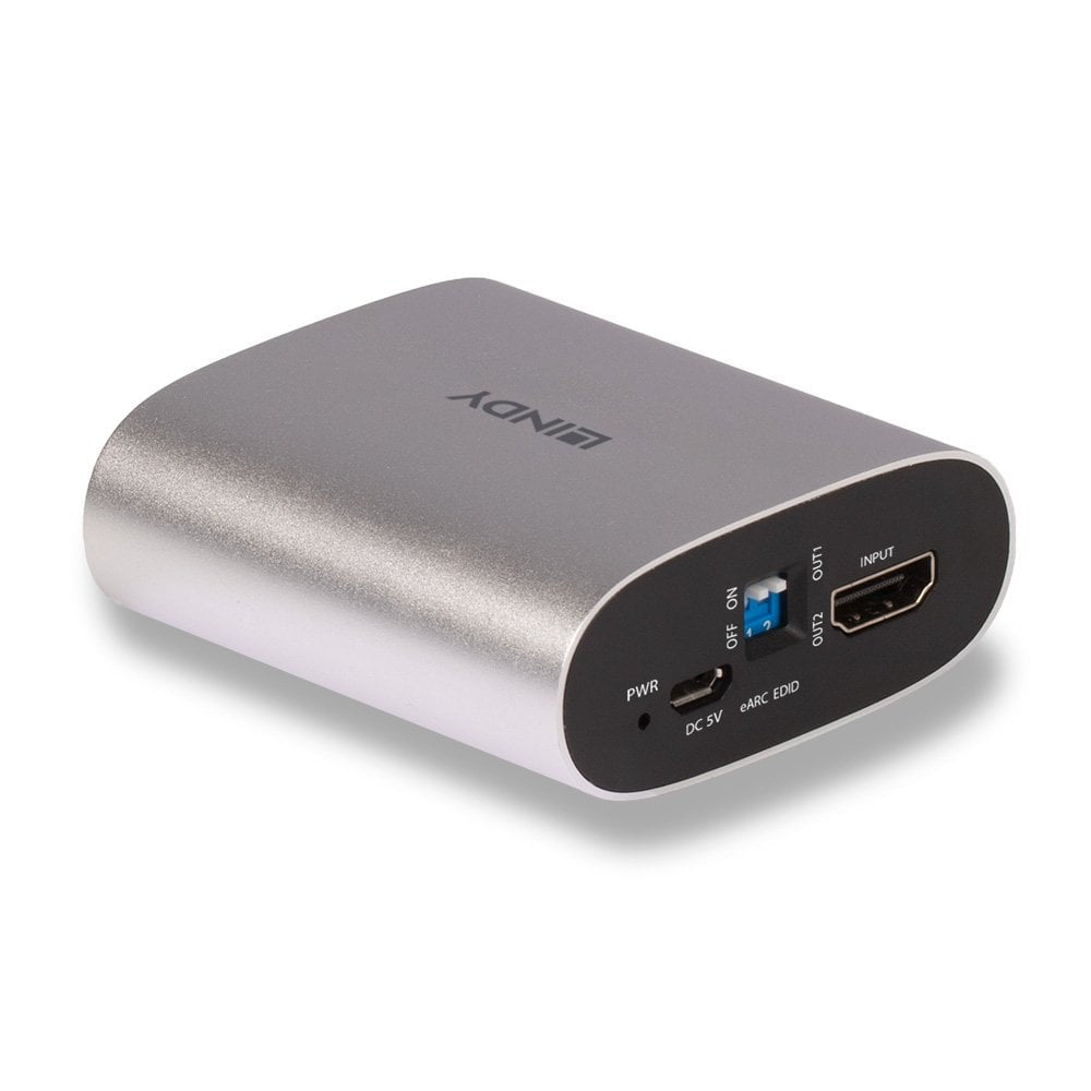 Lindy 38368 – HDMI eARC Extractor, 1× HDMI In / 2× HDMI Out, 4K@60 Hz, HDMI 2.0b, HDCP 2.2
