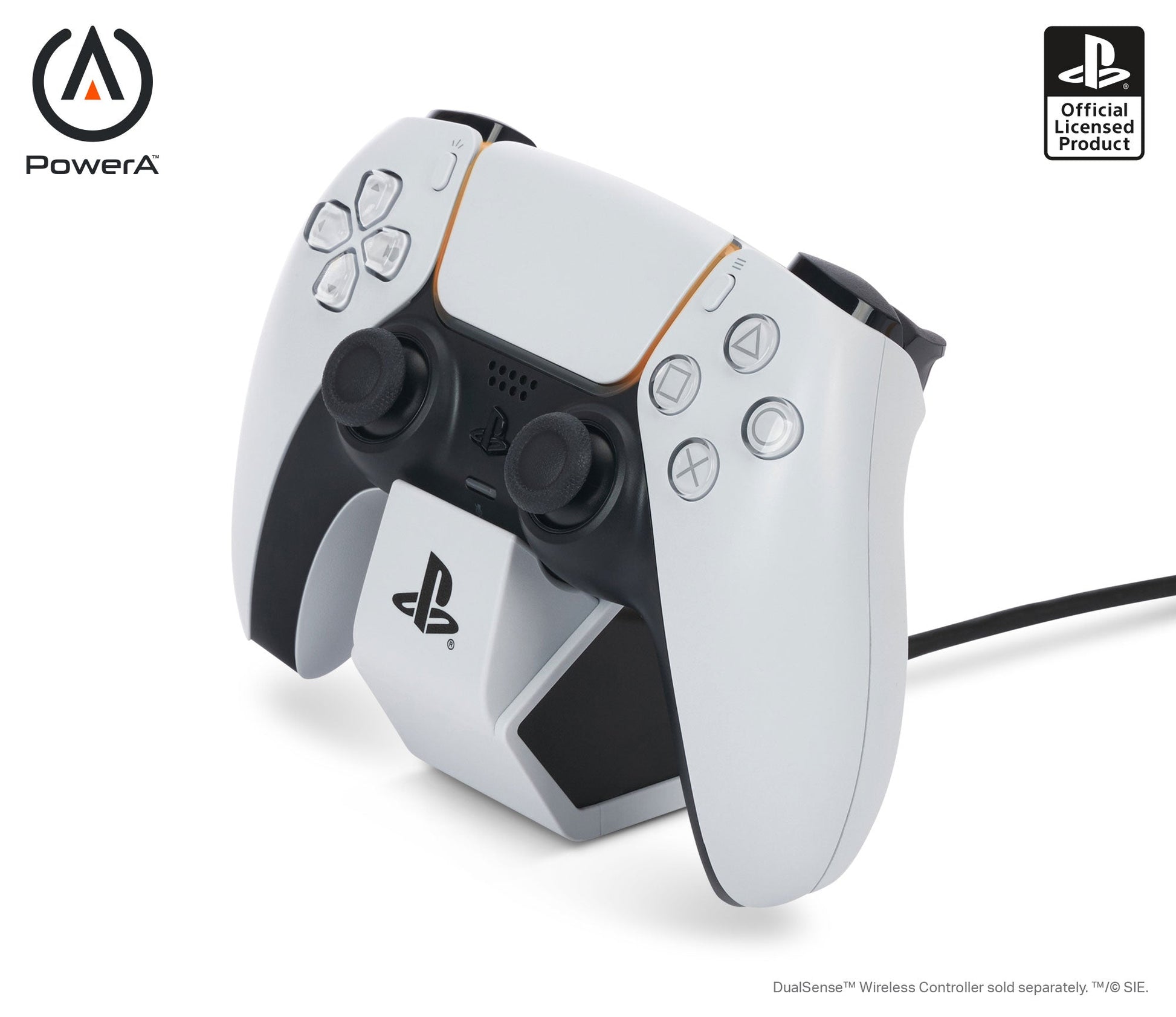 PowerA Solo Ladestation – Ladestation für PlayStation 5, USB-A auf USB-C (1 m), Schwarz/Weiss
