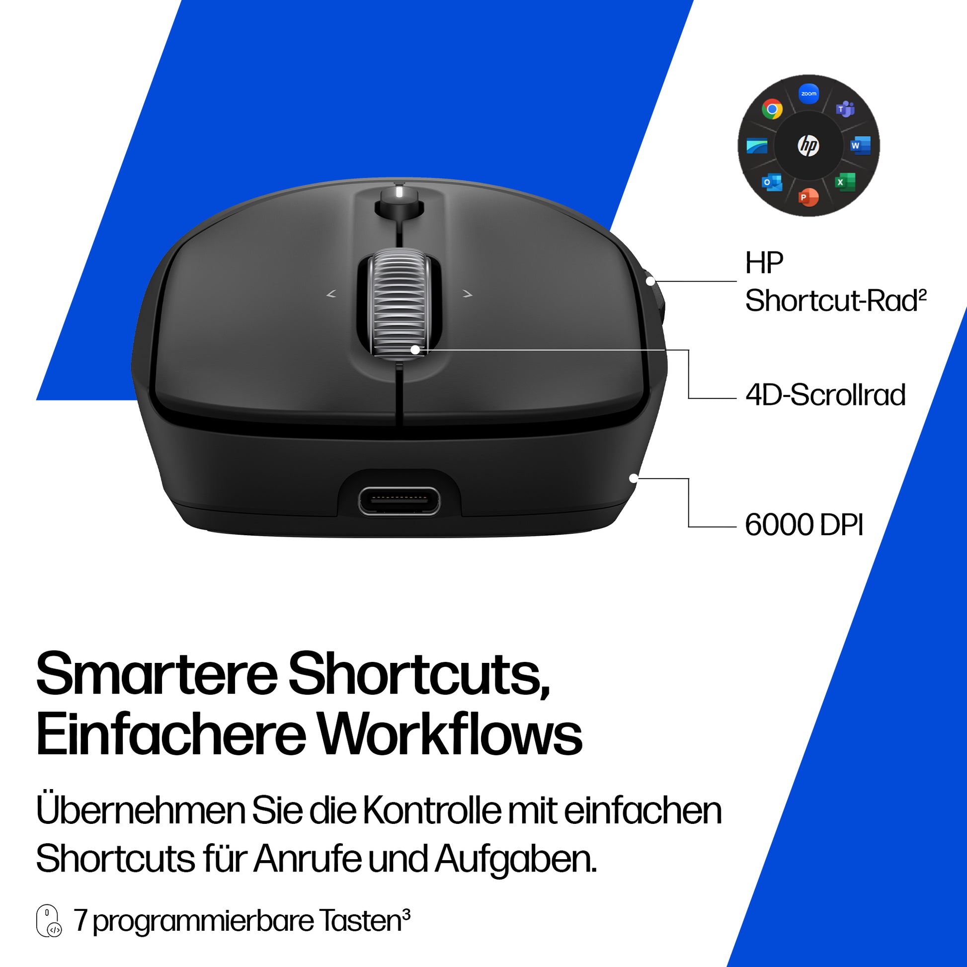 HP 700 Wiederaufladbare Wireless-Maus – Kabellos (Bluetooth/2,4 GHz), 6000 DPI, Beidhändig