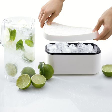 Lékué Eiswürfelbox – 12,5 × 22,5 × 12 cm, Silikon, Weiss, 132 Stk., mit Deckel, spülmaschinenbeständig