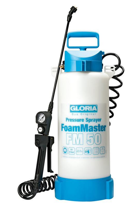 GLORIA FoamMaster FM50 – Schaumsprüher, 5 l, 3 bar, verstellbare Düse, Kunststoff, Blau/Weiss