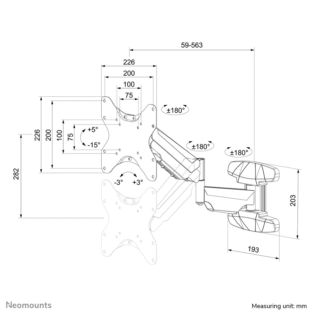 Neomounts WL70-550BL12 – Wandhalterung, Full-Motion, für 23–42", VESA 75×75–200×200, bis 30 kg