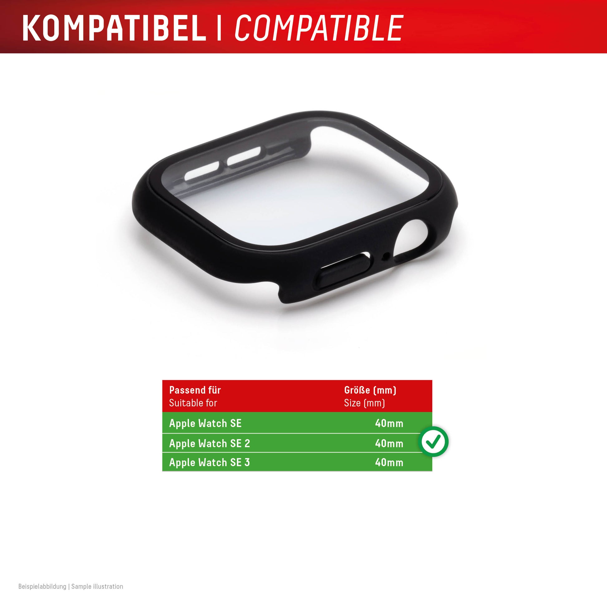 Displex 40 mm – Polycarbonat & Gehärtetes Glas, Schwarz, für Apple Watch SE3/SE2/SE