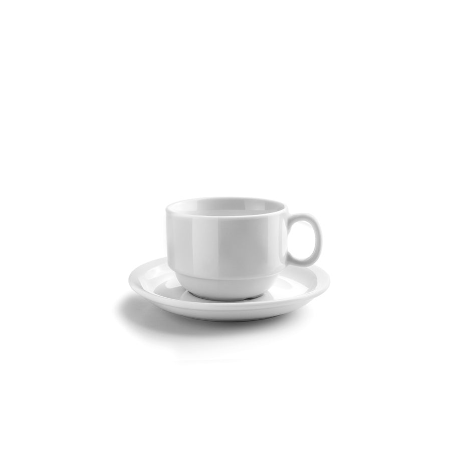 Ibili Kaffeetassen mit Unterteller – 12-teiliges Set, 230 ml, Glas, Weiss, spülmaschinenfest, mikrowellengeeignet