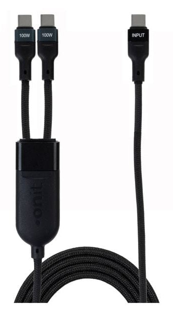 ONIT USB-C auf 2×USB-C Kabel – USB 2.0 (480 Mbit/s) – 1,5 m – PD 100 W – Textilmantel, LED-Anzeige – Schwarz
