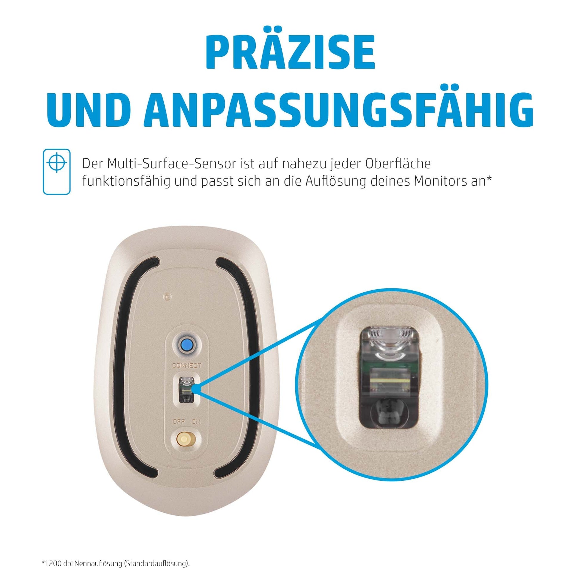 HP 410 Slim – Maus – Kabellos (Bluetooth), 2000 DPI, beidhändig, Schwarz, Silber