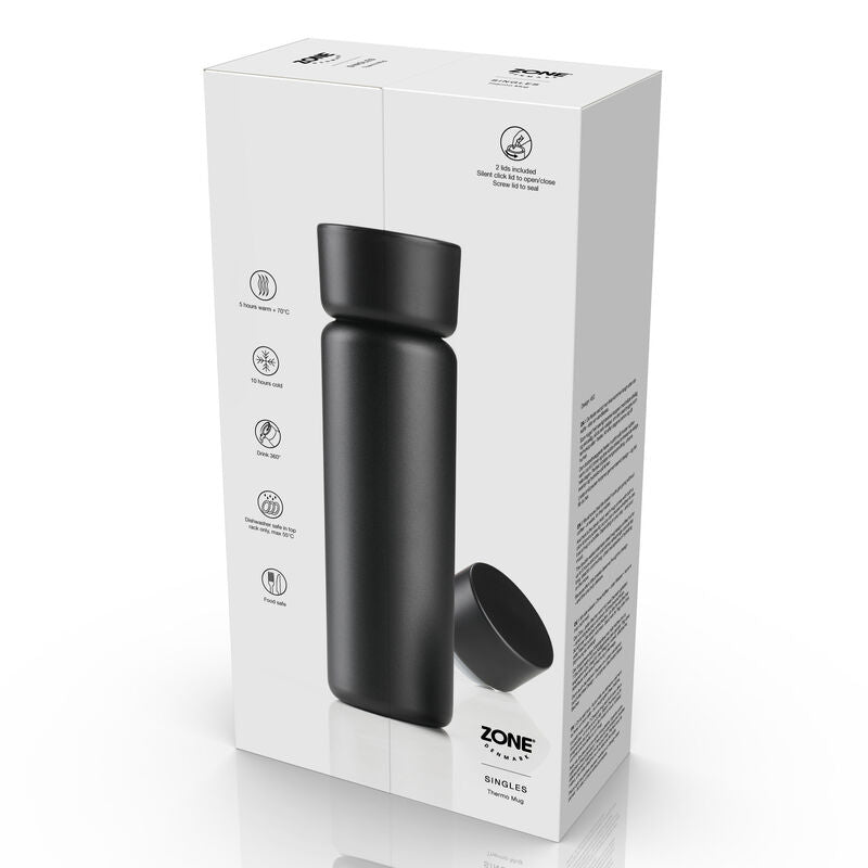 Zone Denmark Singles Isolierflasche 650 ml – Doppelwandig, Edelstahl, Schwarz