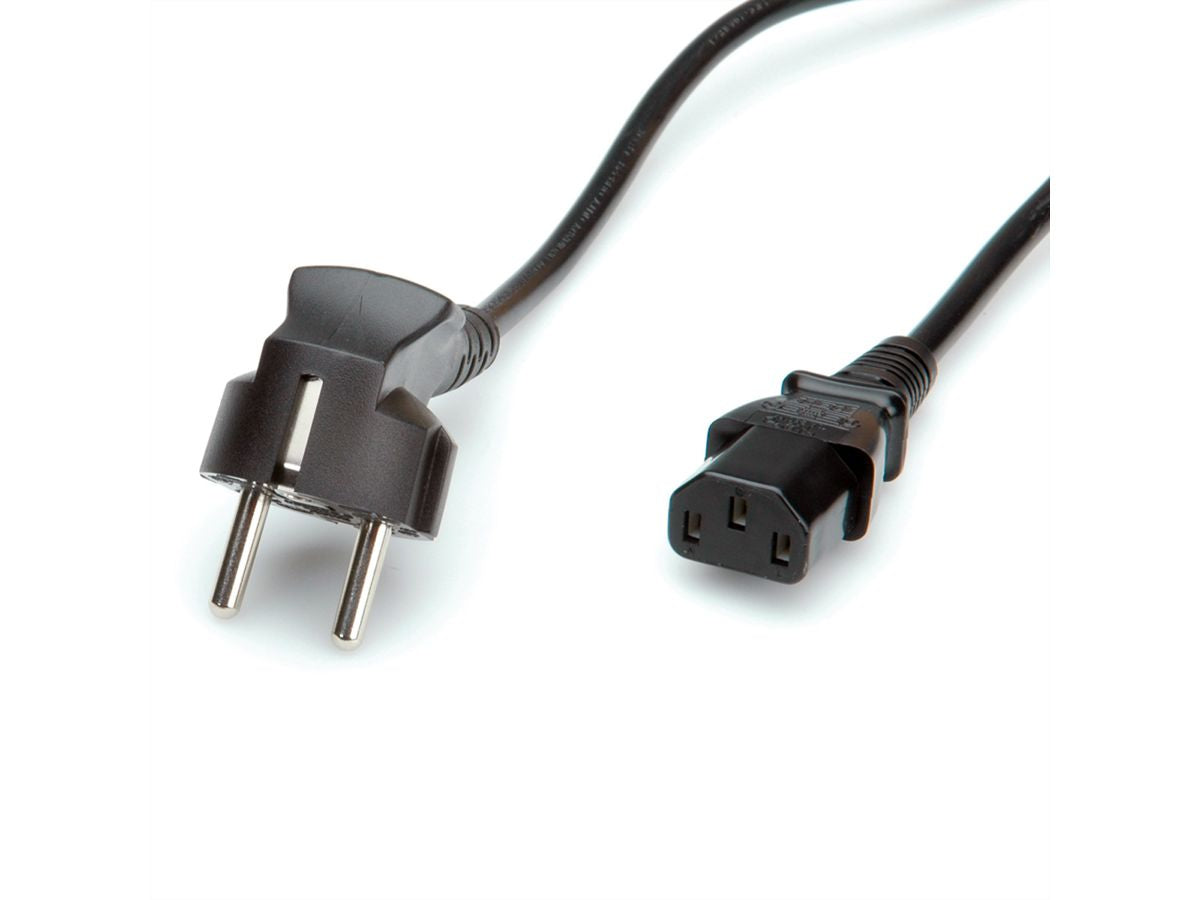 ROLINE Netzkabel – Schuko (CEE 7/7, abgewinkelt) – IEC C13 (gerade), 3 m, 250 V/10 A, schwarz