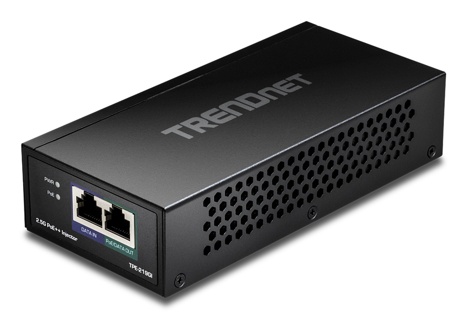 TRENDnet TPE-219GI PoE-Injektor – 2,5 Gbit/s, PoE++ (90 W), 2× RJ-45 (1× PoE), IEEE 802.3bt, Schwarz