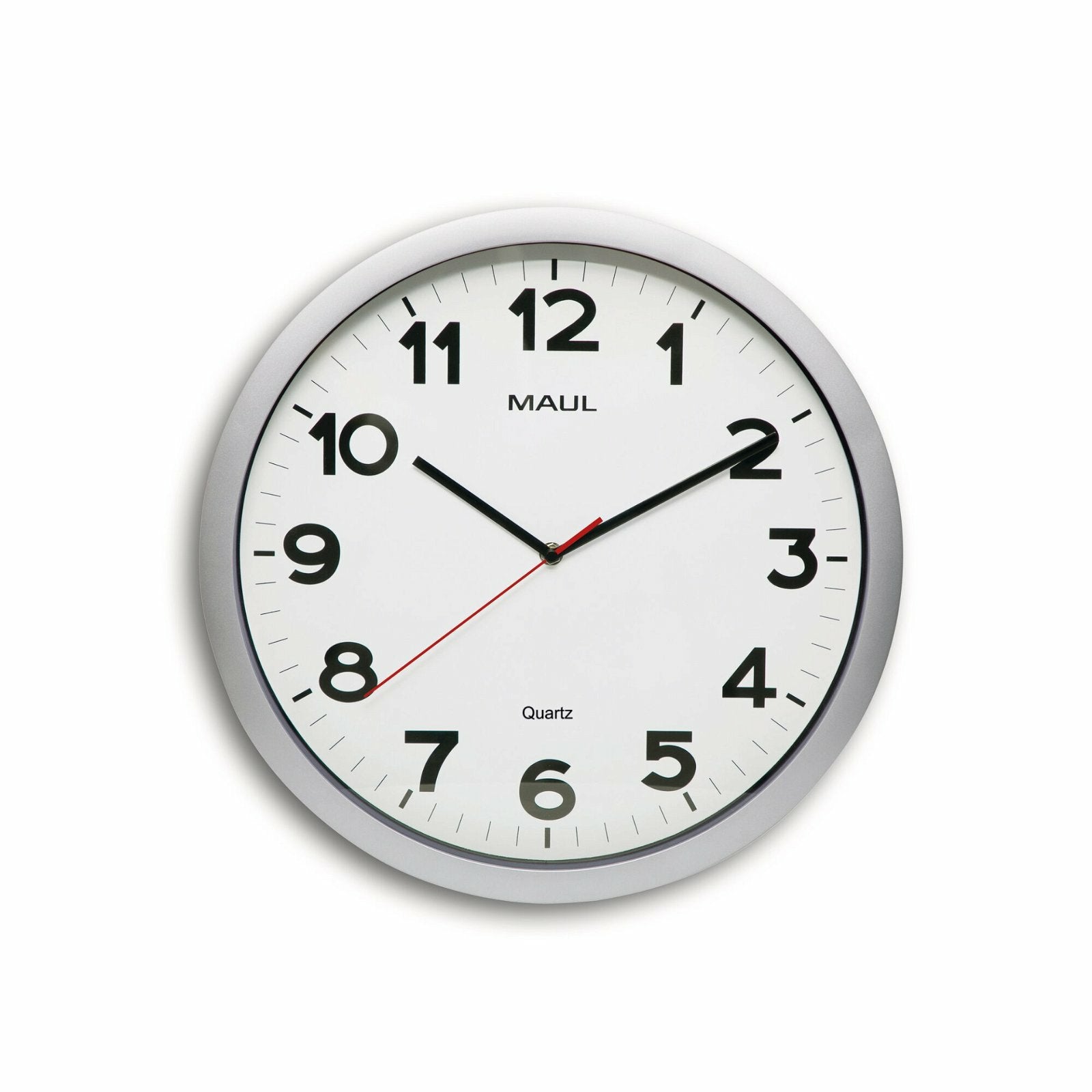 MAULstep Wanduhr – Funk, analog, Ø 40 cm, Silber, Kunststoff/Glas