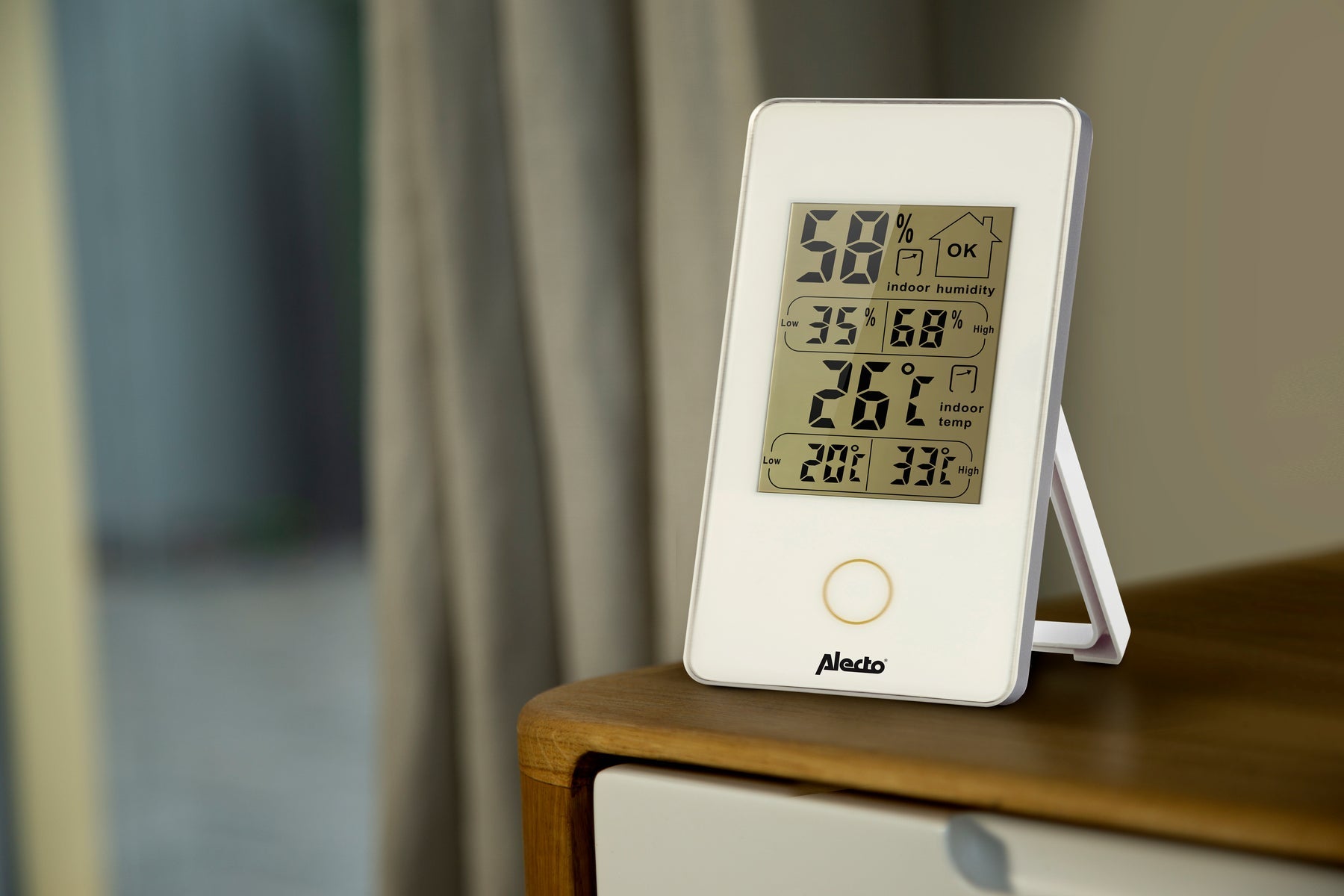 Alecto WS-75 – Thermo-/Hygrosensor, Display, Min-/Max-Anzeige – Weiss