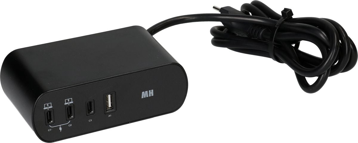 Max Hauri AG Max Hauri PD65W Netzteil – 65 W, 3× USB-C + 1× USB-A, PD, mit 2 m Kabel – für USB-C/USB-A-Geräte