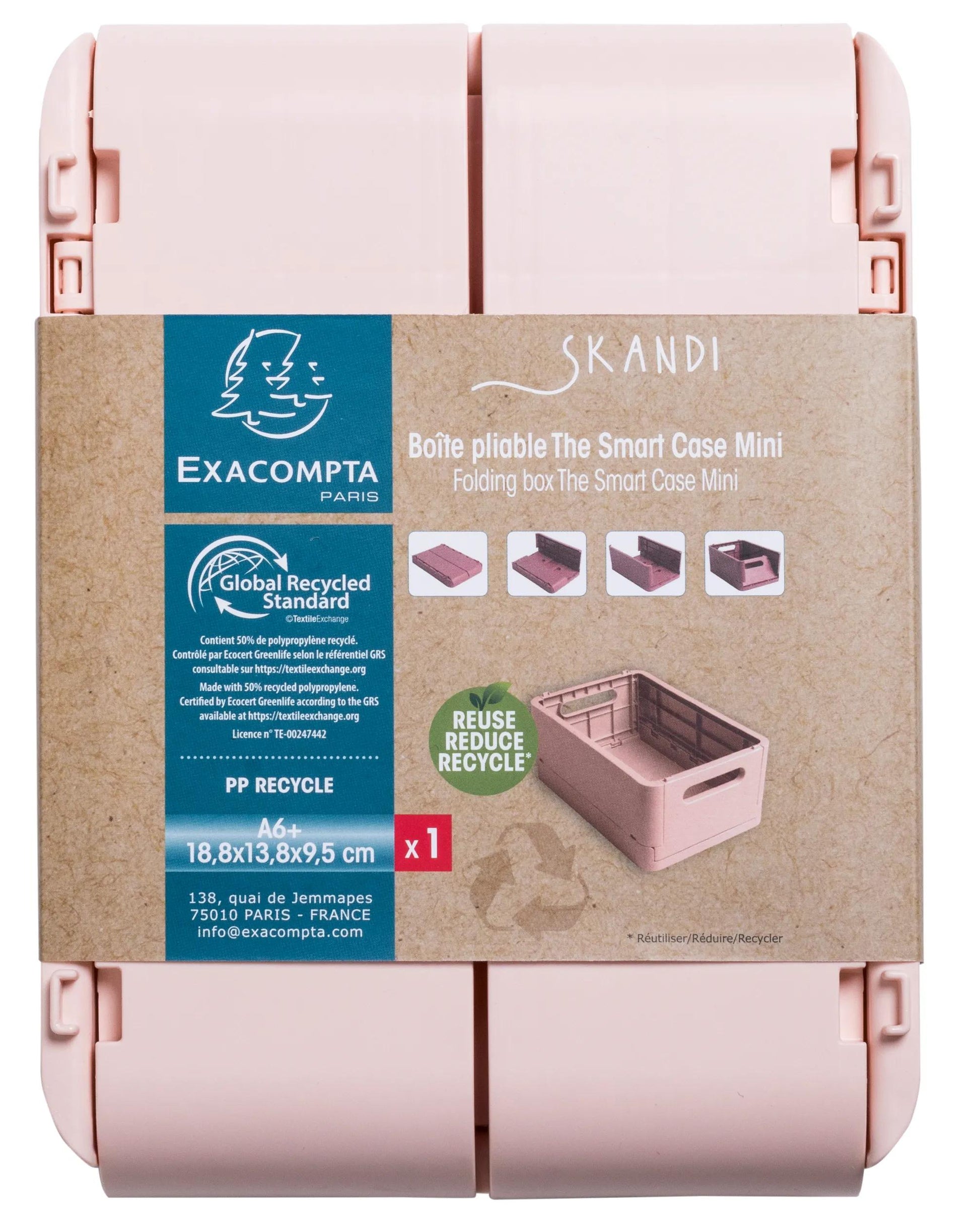 Exacompta Aufbewahrungsbox – für A6+, klappbar, hellrosa, Polypropylen (PP), B 188 × H 95 × T 138 mm