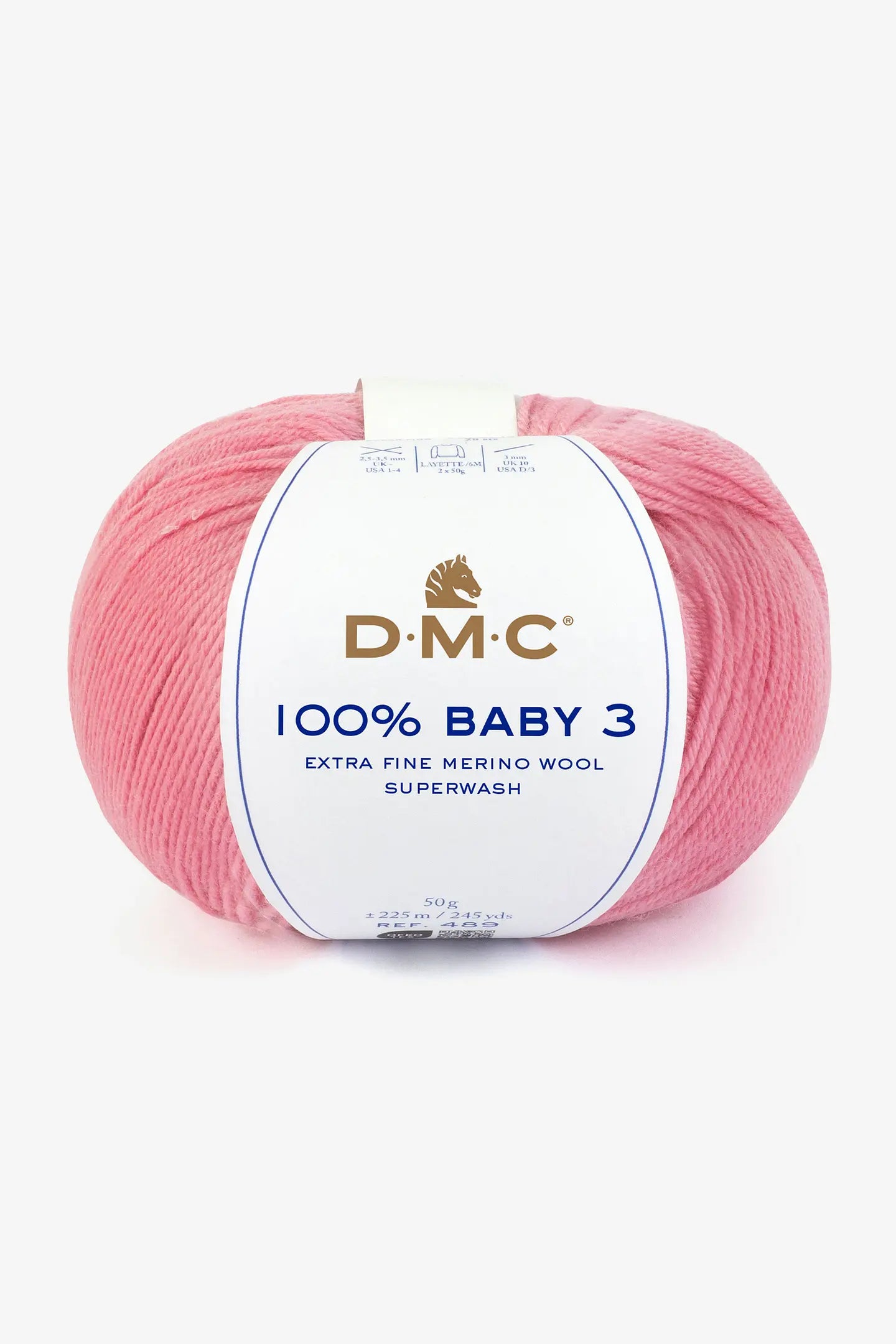 DMC 100% Baby 3 Wolle Hellrosa – 50 g, 225 m, Nadel 3,5 mm, 100% Merino