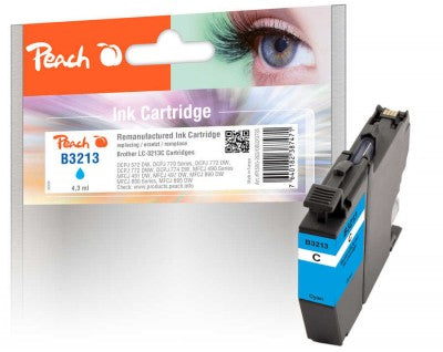 Peach LC-3213C Cyan Tintenpatrone (Kompatibel) – 510 Seiten – für Brother DCPJ 572 DW, DCPJ 770/772/774 …