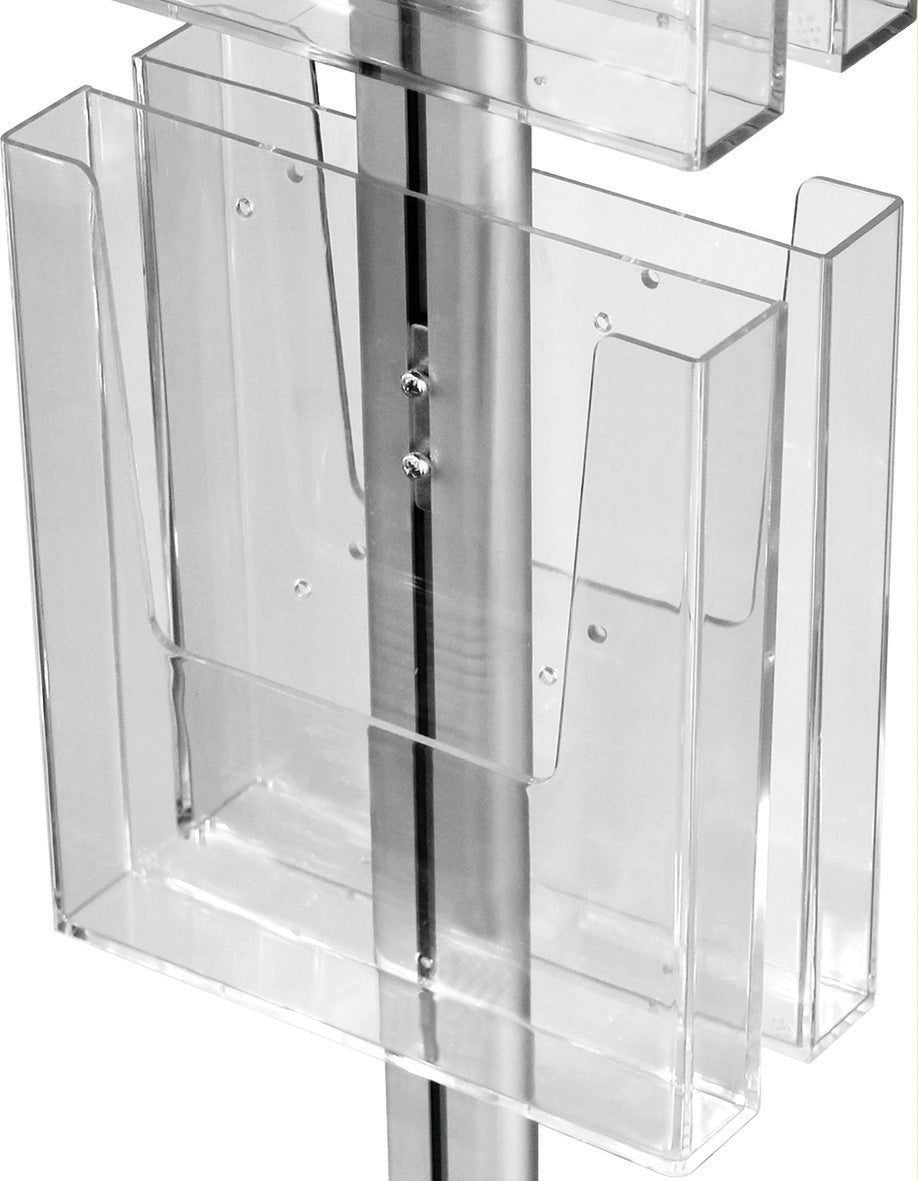 Europel Infoständer A4 – 6 Fächer – Acryl, Stahl, Silber, Transparent – 300×1493×250 mm – 350501