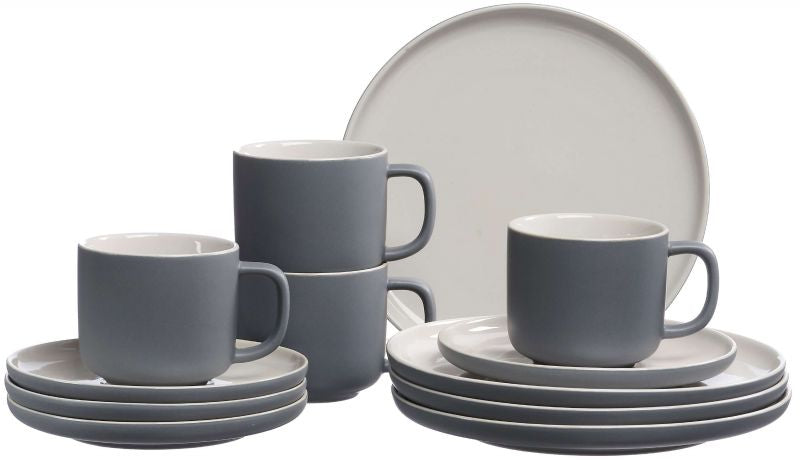 Ritzenhoff & Breker Frühstücks-Service Jasper – 12-teiliges Set, Ø 15,0 cm, Steingut, Grau, spülmaschinenfest