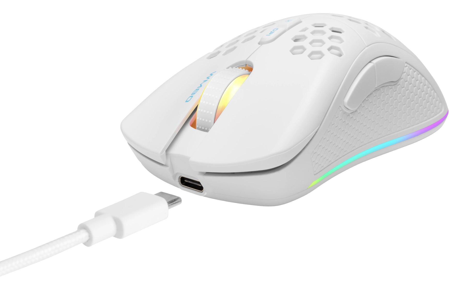 Deltaco Gaming WM80 – Gaming-Maus – Kabellos (Bluetooth/2,4 GHz), 6400 DPI, RGB-Beleuchtung, Rechtshänder, Weiss