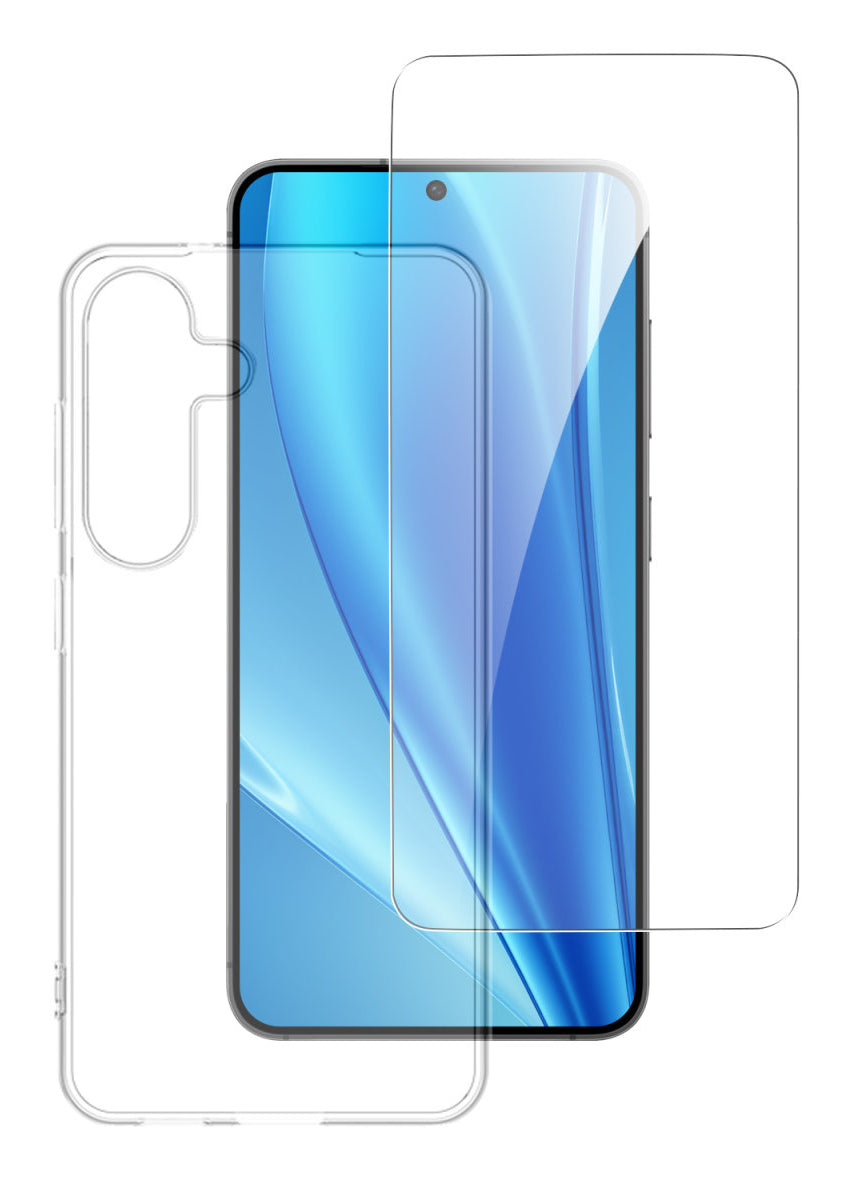 4smarts 360 Schutz Set – Backcover – für Samsung Galaxy S25, Transparent, Reinigungsset, Tragetasche