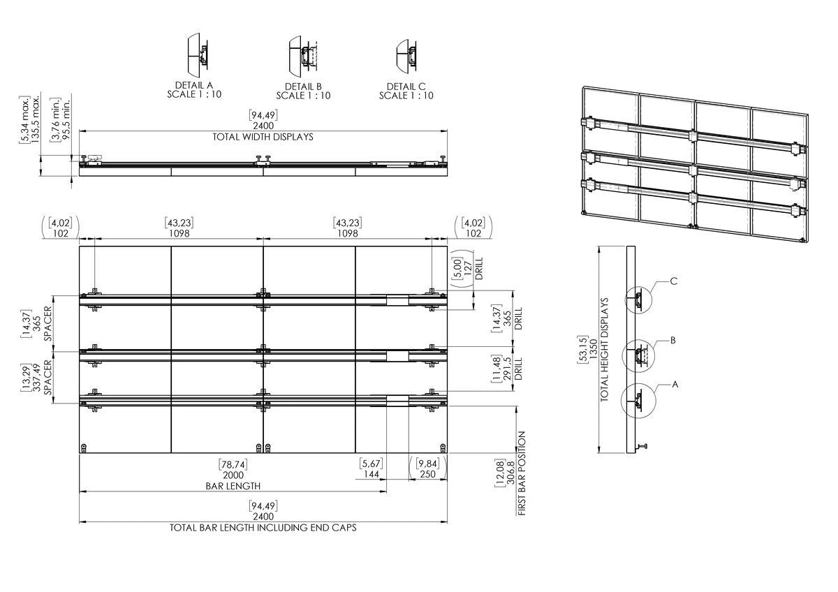 Vogel's INT 8221 – LED-Wandumrandung, Wandmontage, für LG LSBB Serie 4x4, Schwarz